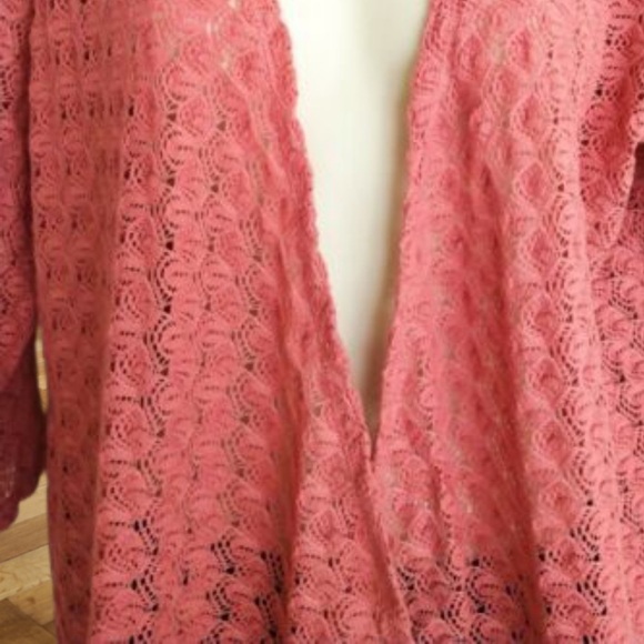 Liz Claiborne Crochet Open Front Rose Sweater - Picture 3 of 6